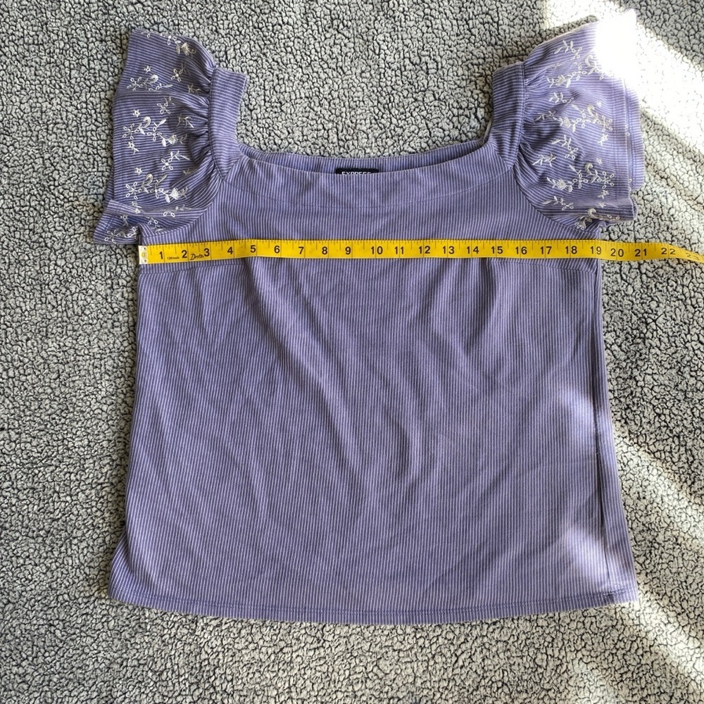 Express Lavender Ribbed Square-Neck Puff-Sleeve Crop Top